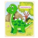 Baby Wooden Cartoon Dinosaur 3D Puzzle Jigsaw for Kids Montessori Early Learning Educational Puzzle Toys - Cindi Book