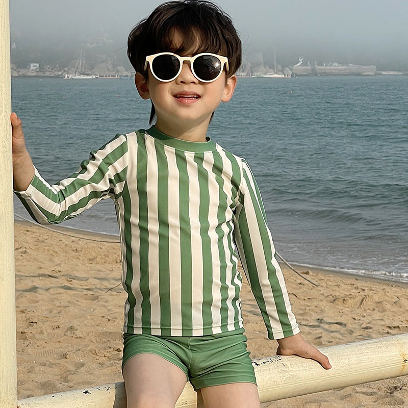 Three-color Striped Long Sleeve Sun Protection Quick-drying Summer Swimsuit - Cindi Book
