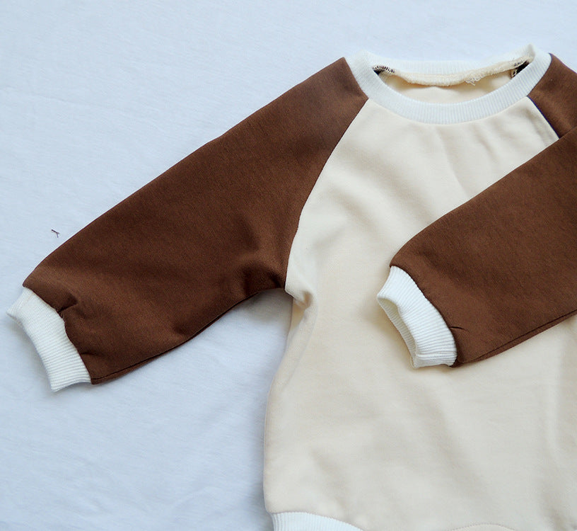 Contrasting Color Raglan Small Sweater Triangle Climbing Jumpsuit - Cindi Book