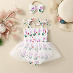 Baby Girl Flower Print Sling Triangle Rompers Tulle Skirt - Cindi Book