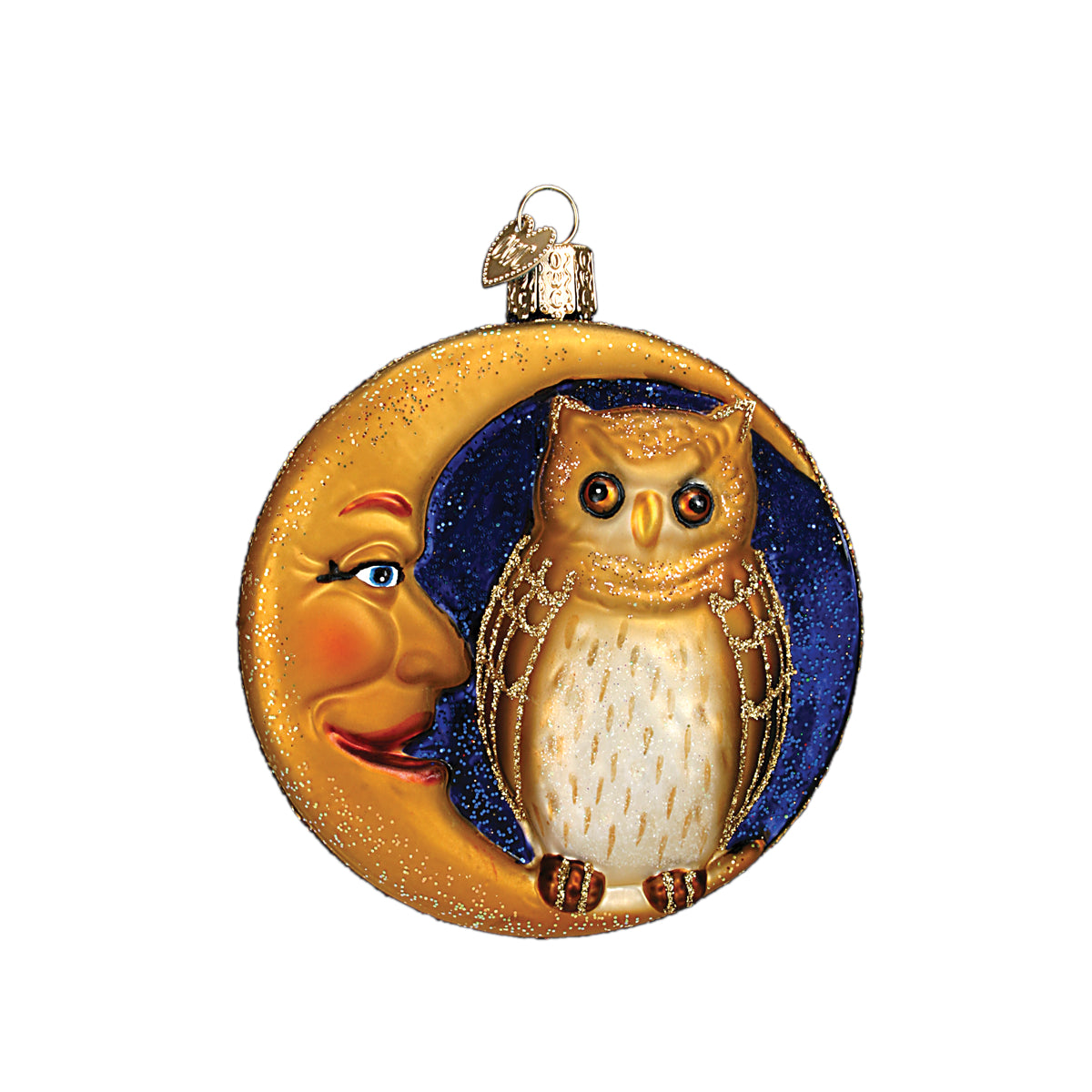 Old World Christmas Owl In Moon Ornament - hand-blown glass Christmas tree ornament (view 3)