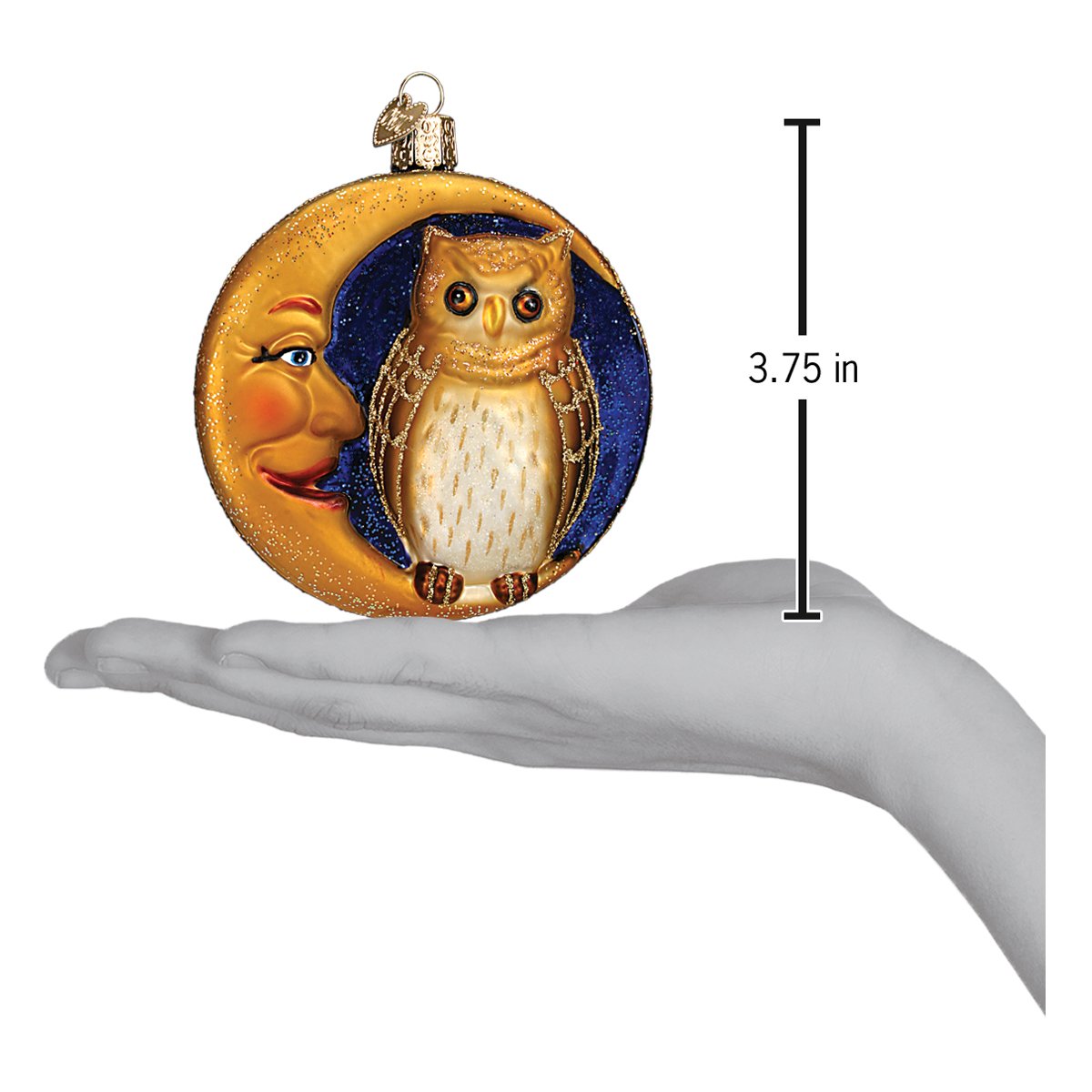 Old World Christmas Owl In Moon Ornament - hand-blown glass Christmas tree ornament (view 6)