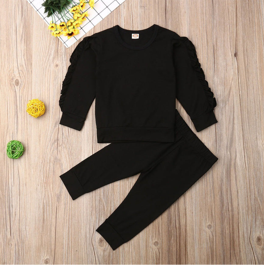 Newborn Baby Boys Girls Ruffles Jumper Solid Long Sleeve Sweatshirt Tops Pants Infant Kids 2Pcs Outfits Clothes Set Fall Clothes - Cindi Book