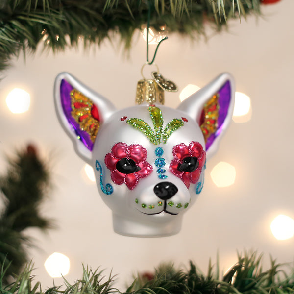 Old World Christmas Dia De Los Muertos Dog Ornament - hand-blown glass Christmas tree ornament