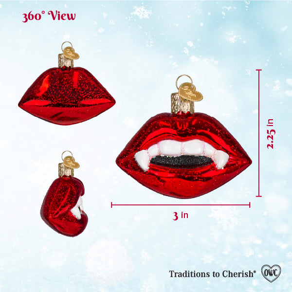 Old World Christmas Vampire Lips Ornament - hand-blown glass Christmas tree ornament (view 6)