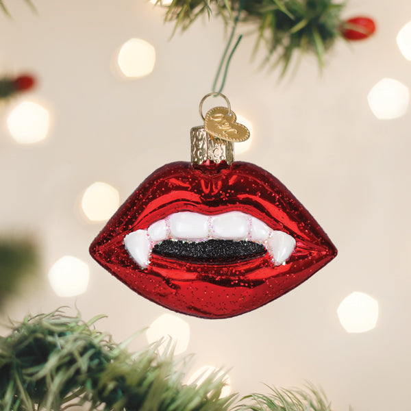 Old World Christmas Vampire Lips Ornament - hand-blown glass Christmas tree ornament