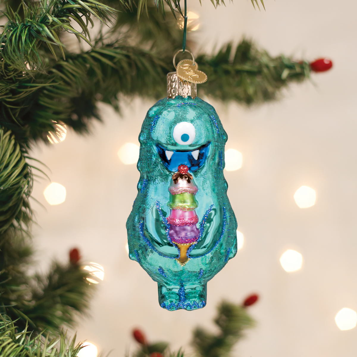 Old World Christmas Furry Sugarbeast Ornament - hand-blown glass Christmas tree ornament