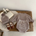 Infant Baby Girl Mixed Color Thick Needle Pullover Pants Pullover Fur Ball Knitted Hat 3-piece Set - Cindi Book
