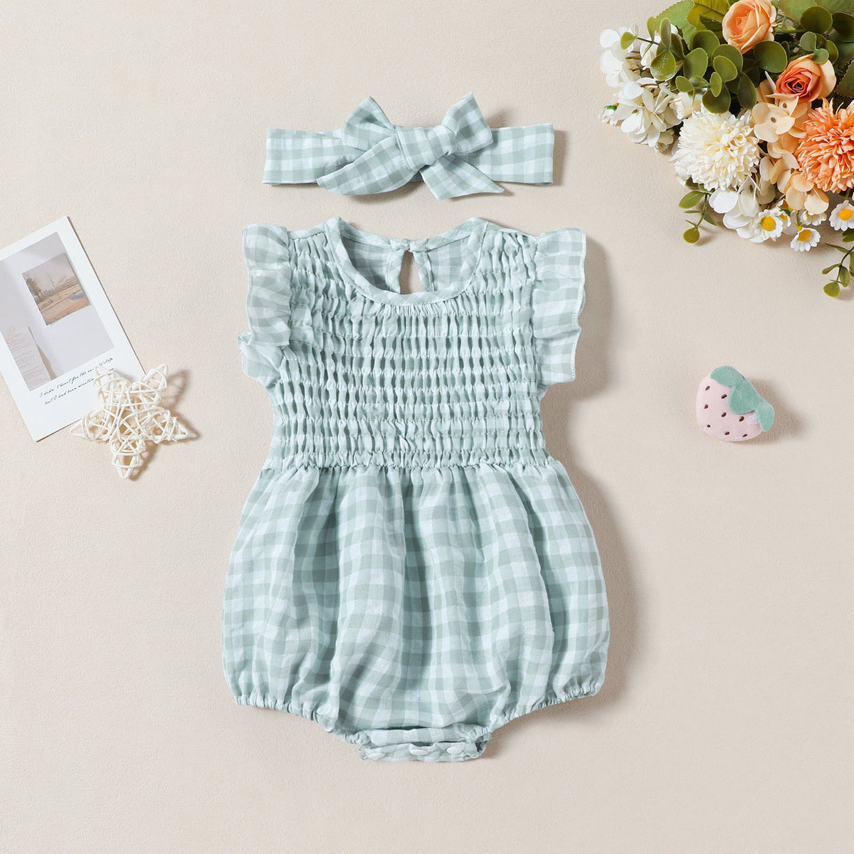 Summer Baby Girl Sweet Plaid Newborn Jumpsuit - Cindi Book