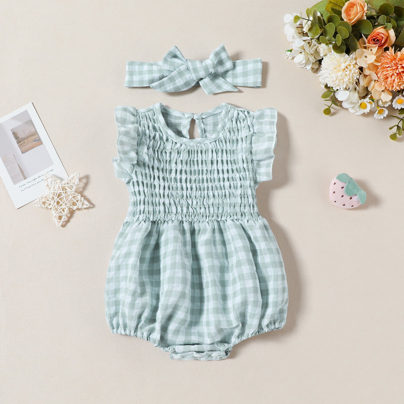 Summer Baby Girl Sweet Plaid Newborn Jumpsuit - Cindi Book