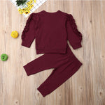 Newborn Baby Boys Girls Ruffles Jumper Solid Long Sleeve Sweatshirt Tops Pants Infant Kids 2Pcs Outfits Clothes Set Fall Clothes - Cindi Book