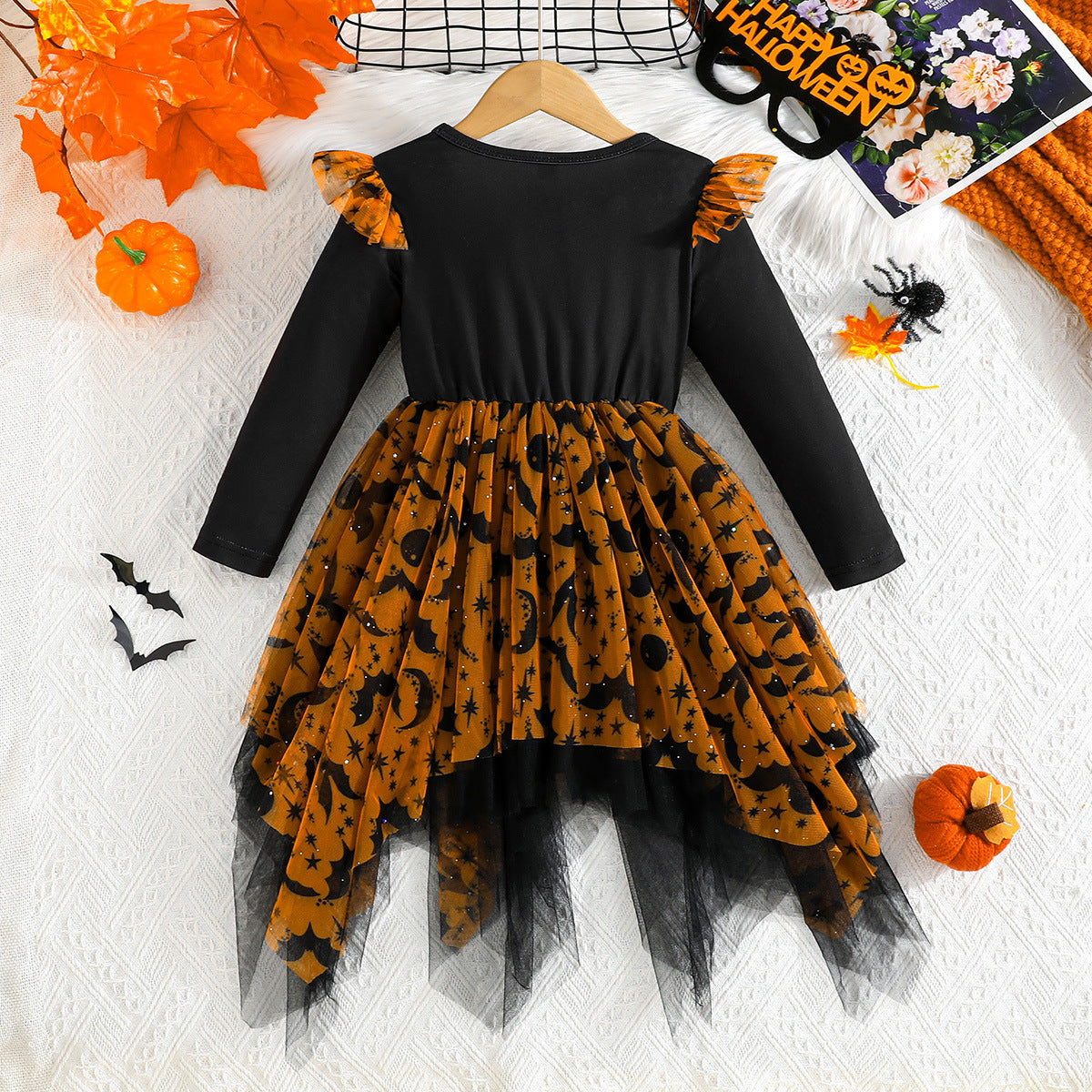 Mesh Irregular Hem Hanging Corner Printing Fashion Girls Dress - Cindi Book