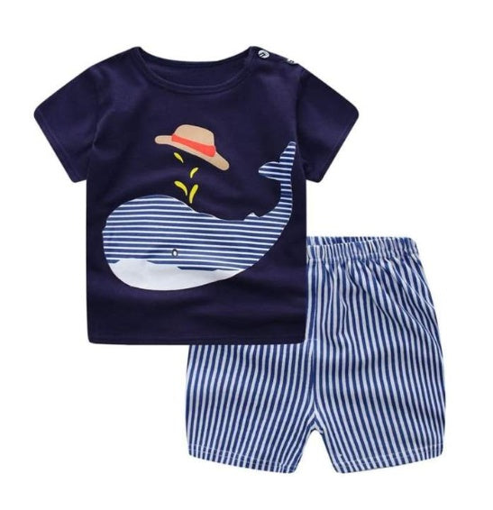 New Children's Summer Children's Clothing Short Sleeve Set Cotton Boy Girls Small Children Cartoon Summer Two-Piece