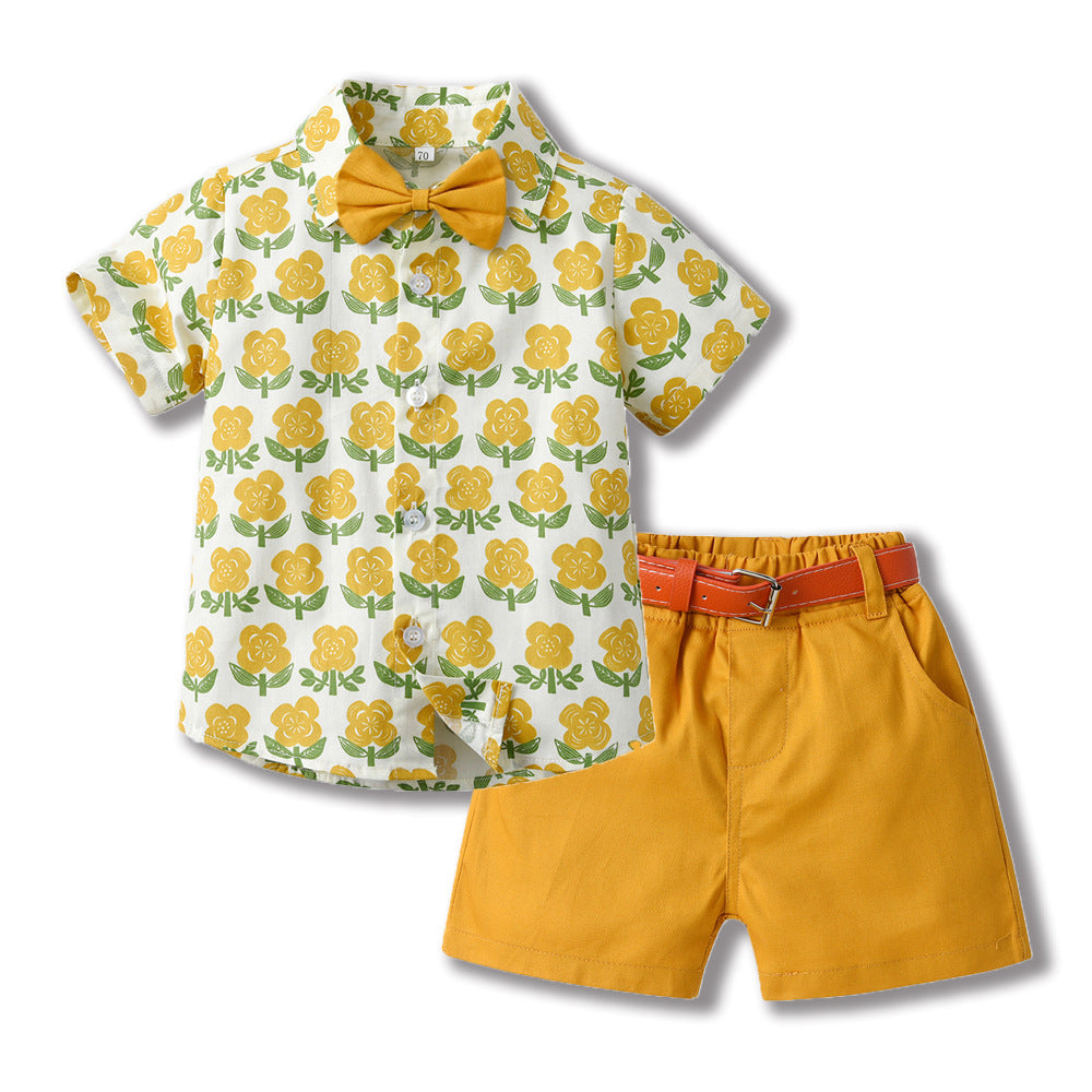 Bowknot Short-sleeved Cardigan Boys' Shorts Two-piece Set - Cindi Book