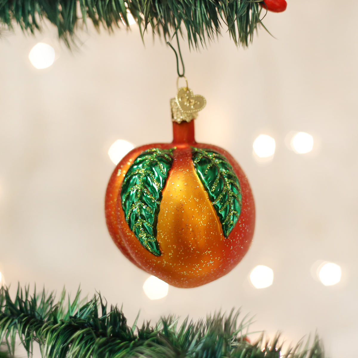 Old World Christmas Peach Ornament - hand-blown glass Christmas tree ornament
