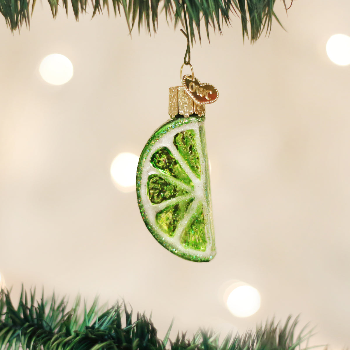 Old World Christmas Lime Slice Ornament - hand-blown glass Christmas tree ornament