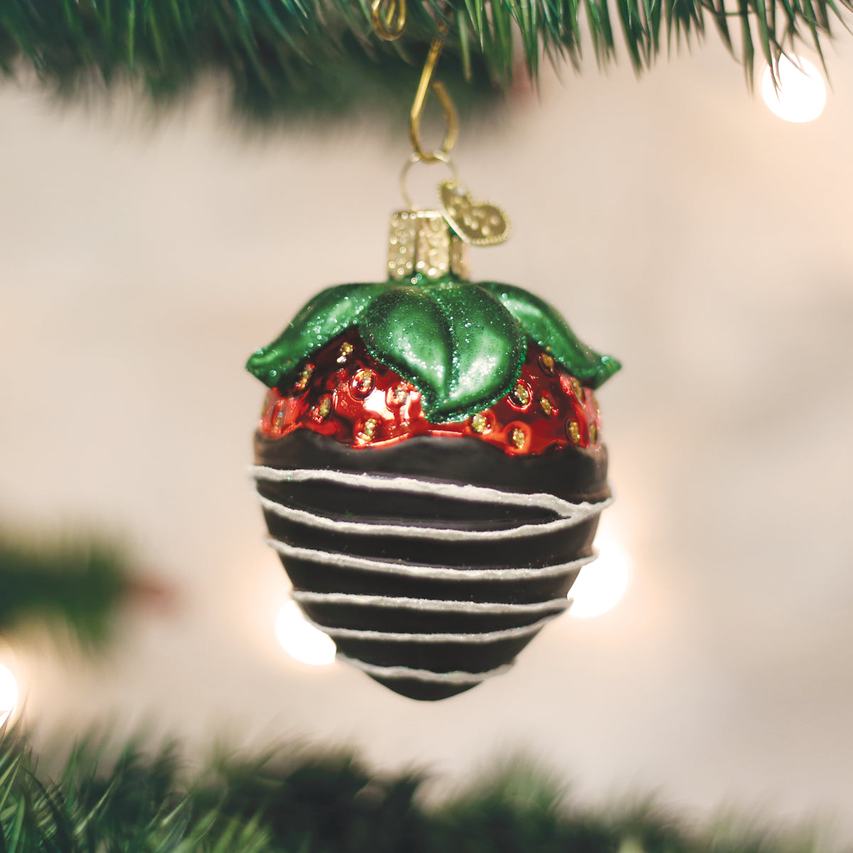 Old World Christmas Chocolate Dipped Strawberry - hand-blown glass Christmas tree ornament