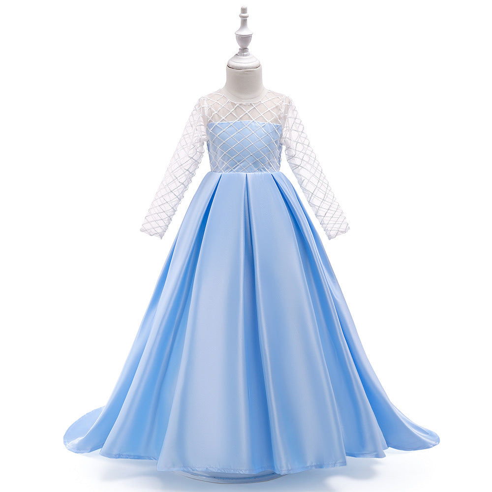 Mesh Long Sleeve Trailing Girls' Dress - Cindi Book