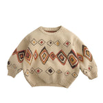 Graffiti Rhombus Cool Contrast Color Kids' Sweater Autumn And Winter Korean Style - Cindi Book