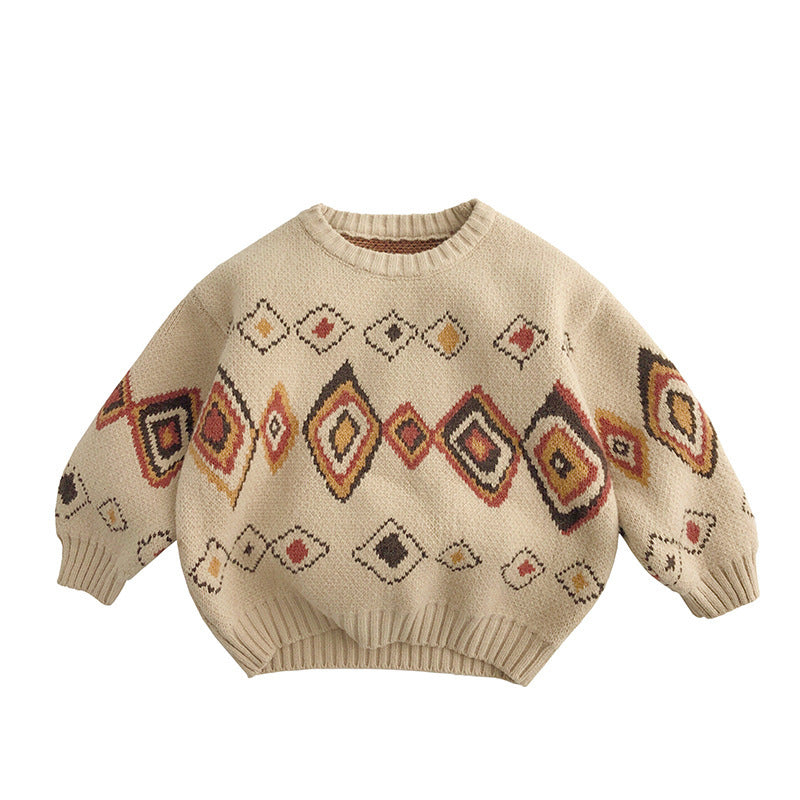 Graffiti Rhombus Cool Contrast Color Kids' Sweater Autumn And Winter Korean Style - Cindi Book