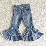 Wholesale Double Ruffle Leopard Kids Denim Clothes - Cindi Book