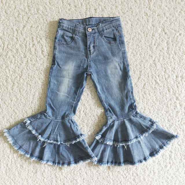 Wholesale Double Ruffle Leopard Kids Denim Clothes - Cindi Book