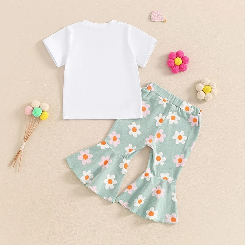 Letter Printed Long Sleeve Bell-bottom Pants - Cindi Book