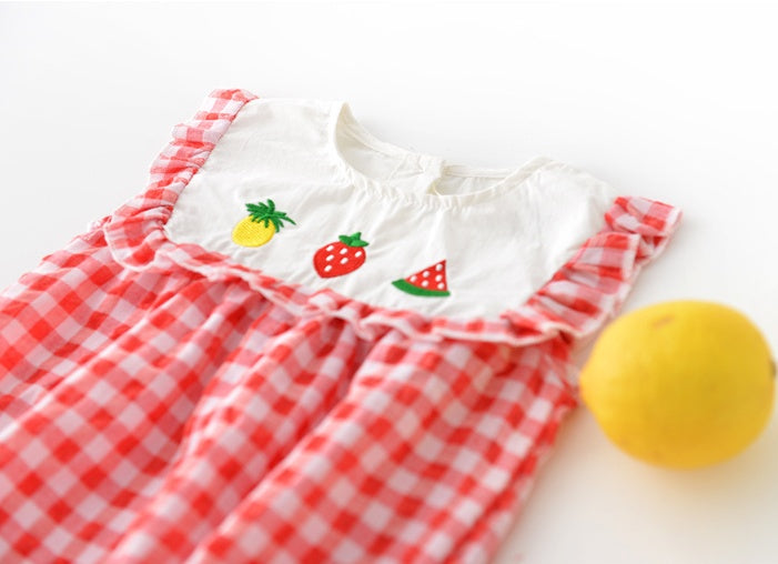 Baby plaid lace sleeves baby triangle romper baby kite clothes - Cindi Book