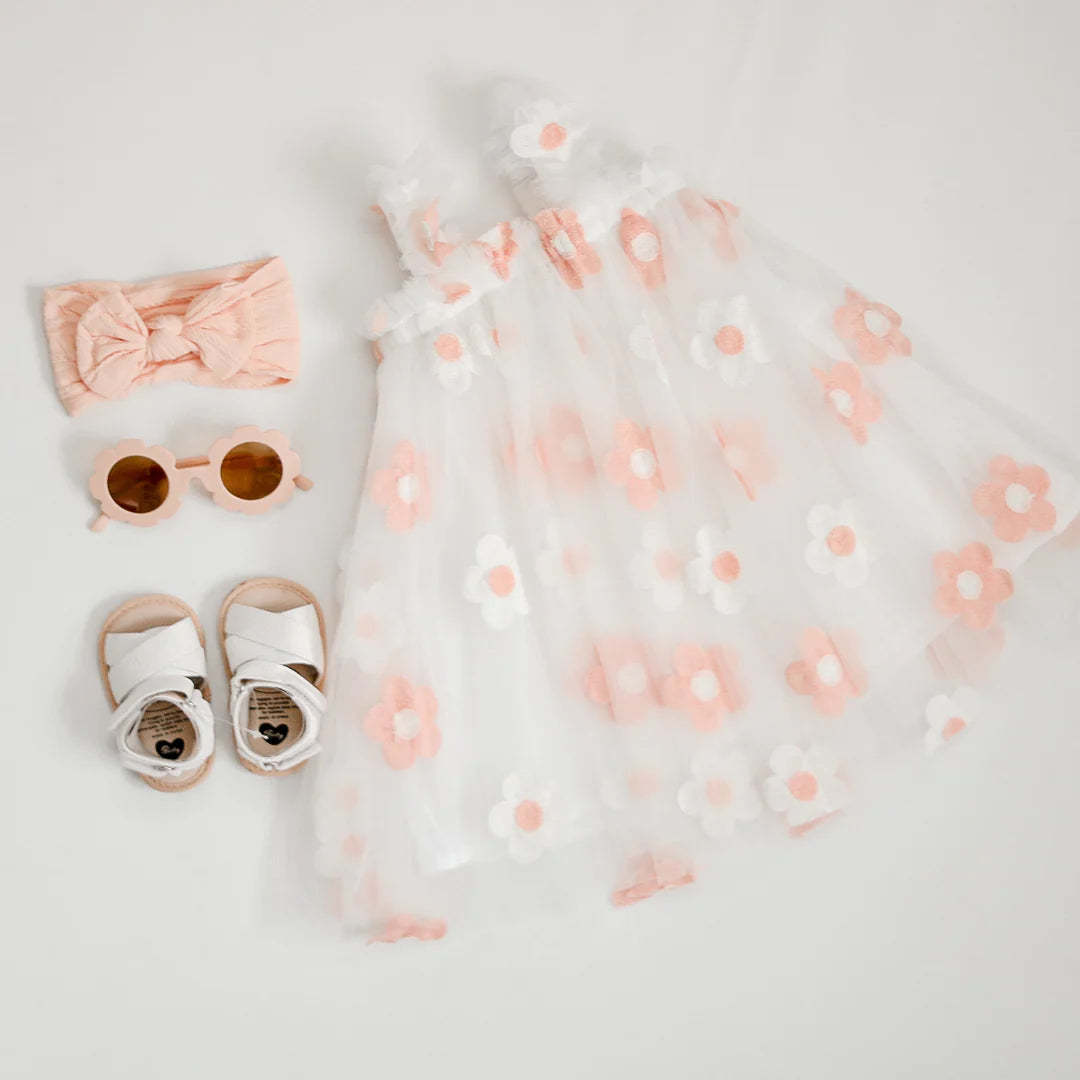 Halter Vest Girl Embroidery Floral Mesh Dress - Cindi Book