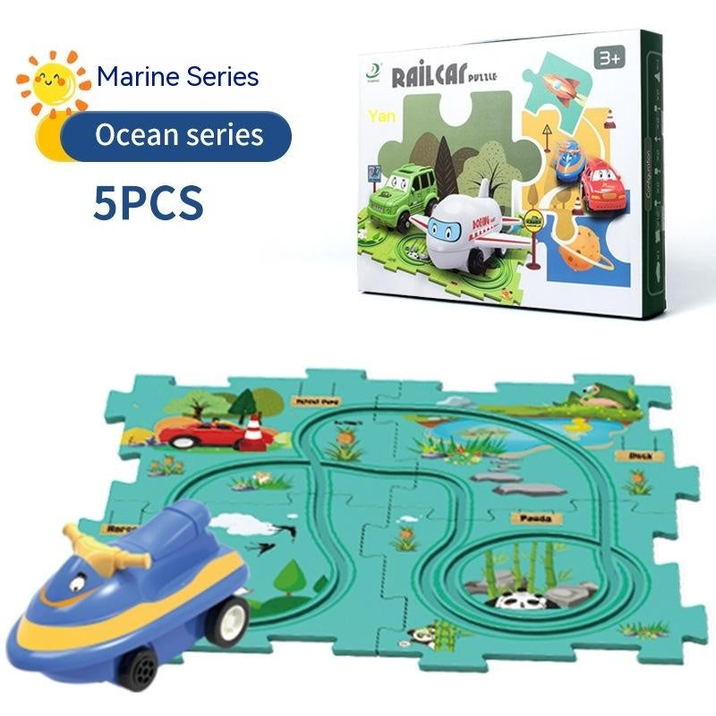 Children Puzzle Electric Railroad Speeder DIY Assembly Electric Car Automatic Rail City Scene Construction Education Toy Gift - Cindi Book