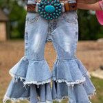 Wholesale Double Ruffle Leopard Kids Denim Clothes - Cindi Book