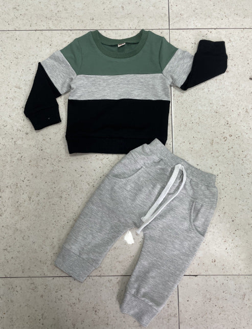 Boy's Three-color Stitching Long Sleeve Trousers Suit - Cindi Book
