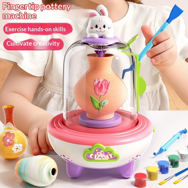 Electric Mini Finger-Powered Pottery Wheel Kit Handmade Set With No-Bake Clay Toys - Cindi Book
