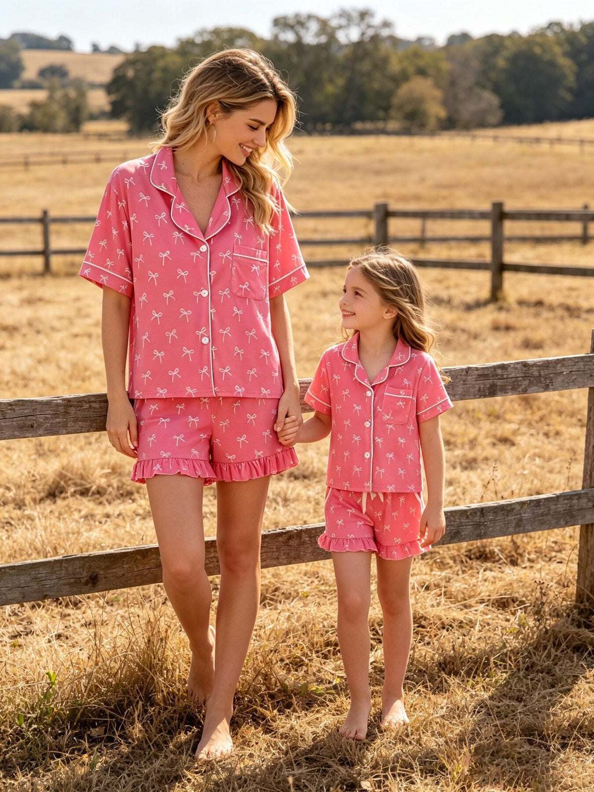Rylee Faith Designs - Mommy & Me Bow Print Ruffle Pajama Set