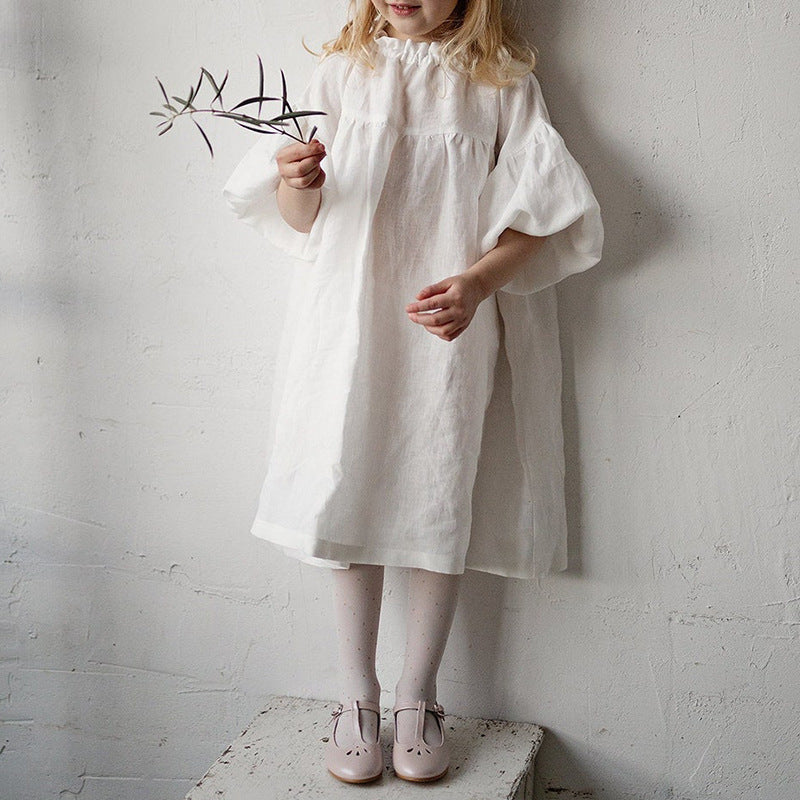 Girls' Ramie Cotton Dress Nordic Style - Cindi Book