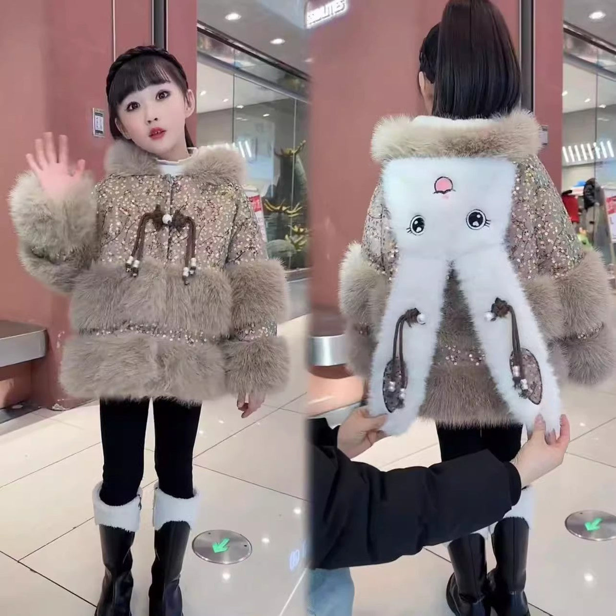 Fleece-lined Padded Faux Fur Coat For Little Girls - Cindi Book