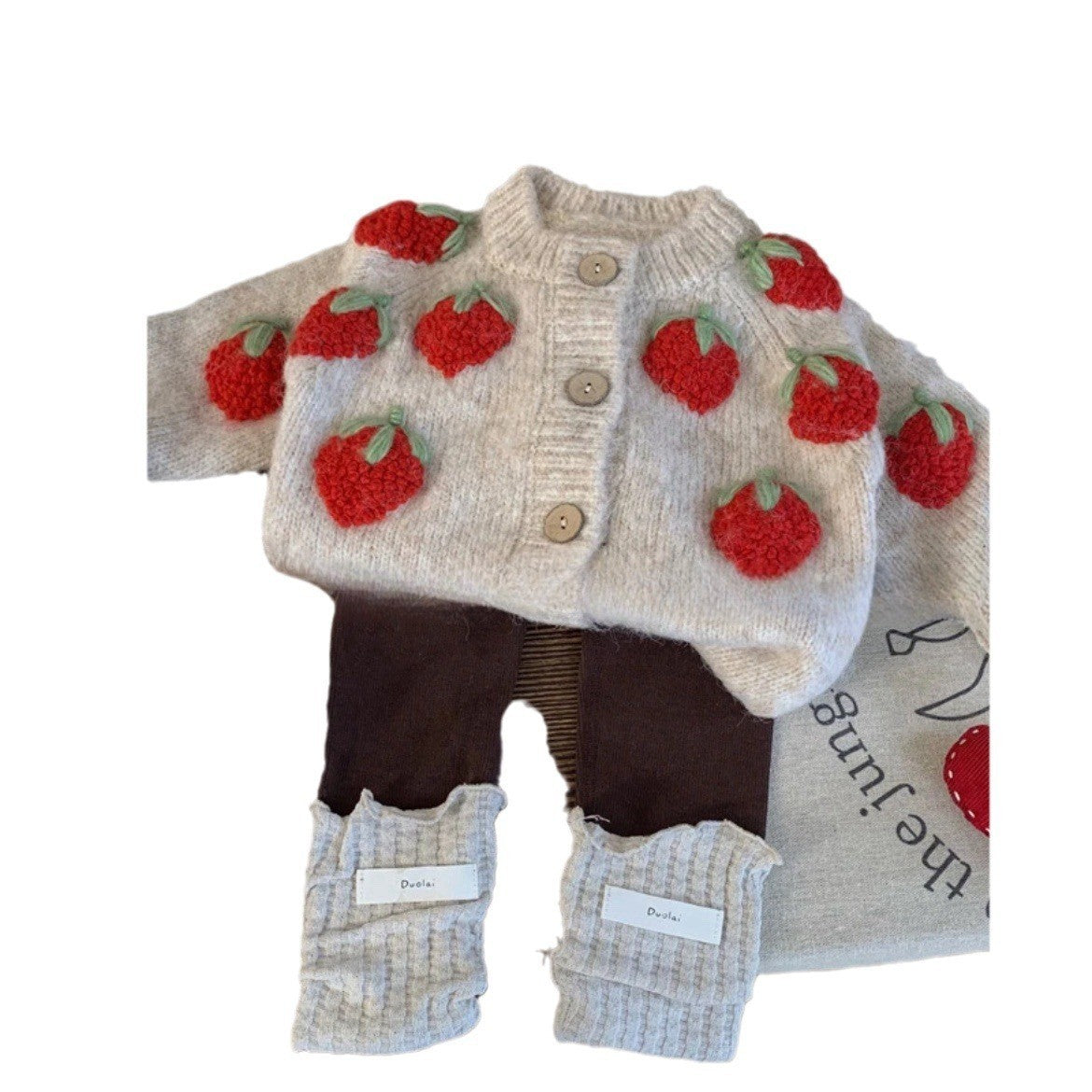 Baby Strawberry Knitted Coat Cardigan Two-piece Set - Cindi Book