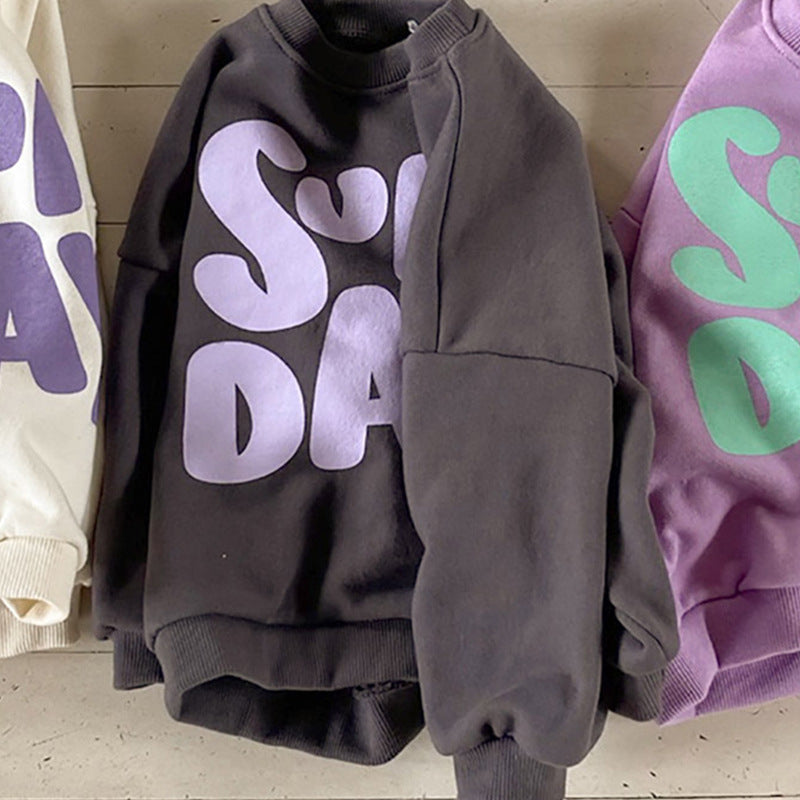 Loose Casual Long-sleeved Terry Sweater With Foreign Letters - Cindi Book