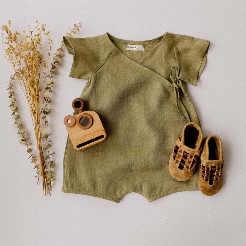 Cotton and Linen Romper Boys Short One-Piece Short Sleeve Japanese Kimono