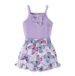 Cute Purple Strap Sunken Stripe Butterfly Shorts Two-piece Set - Cindi Book