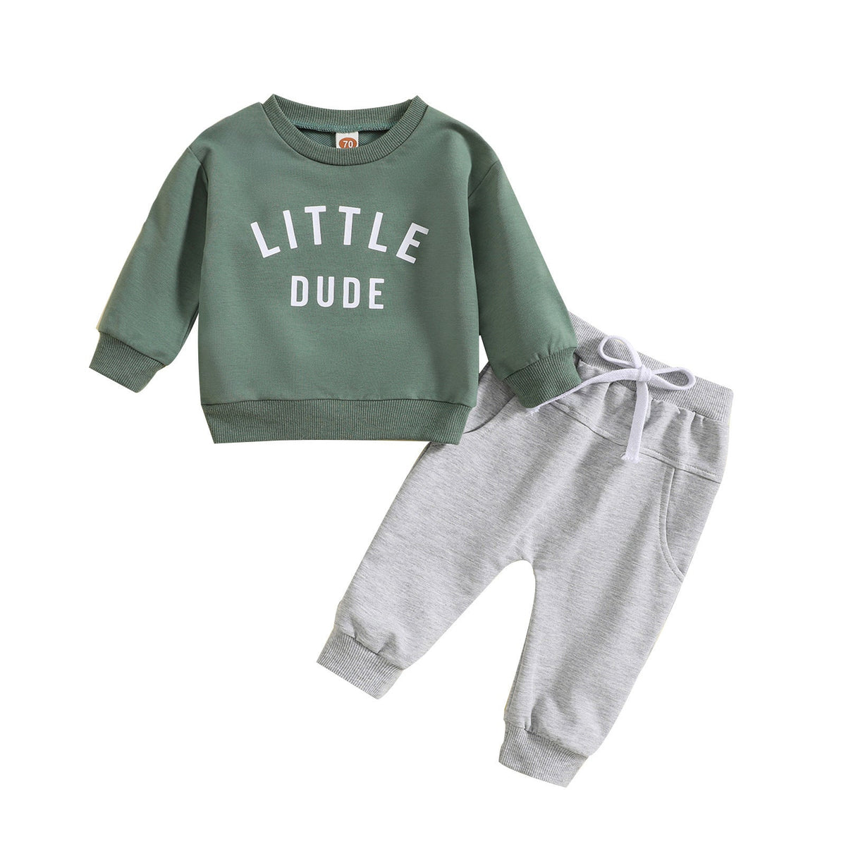 Boys' Round Neck Letter Print Top Solid Color Trousers Two-piece Set - Cindi Book
