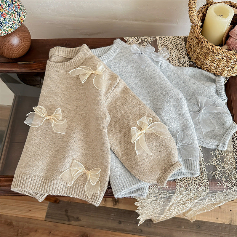 Girl's Sweater Fashion Children's Bow Knitwear - Cindi Book