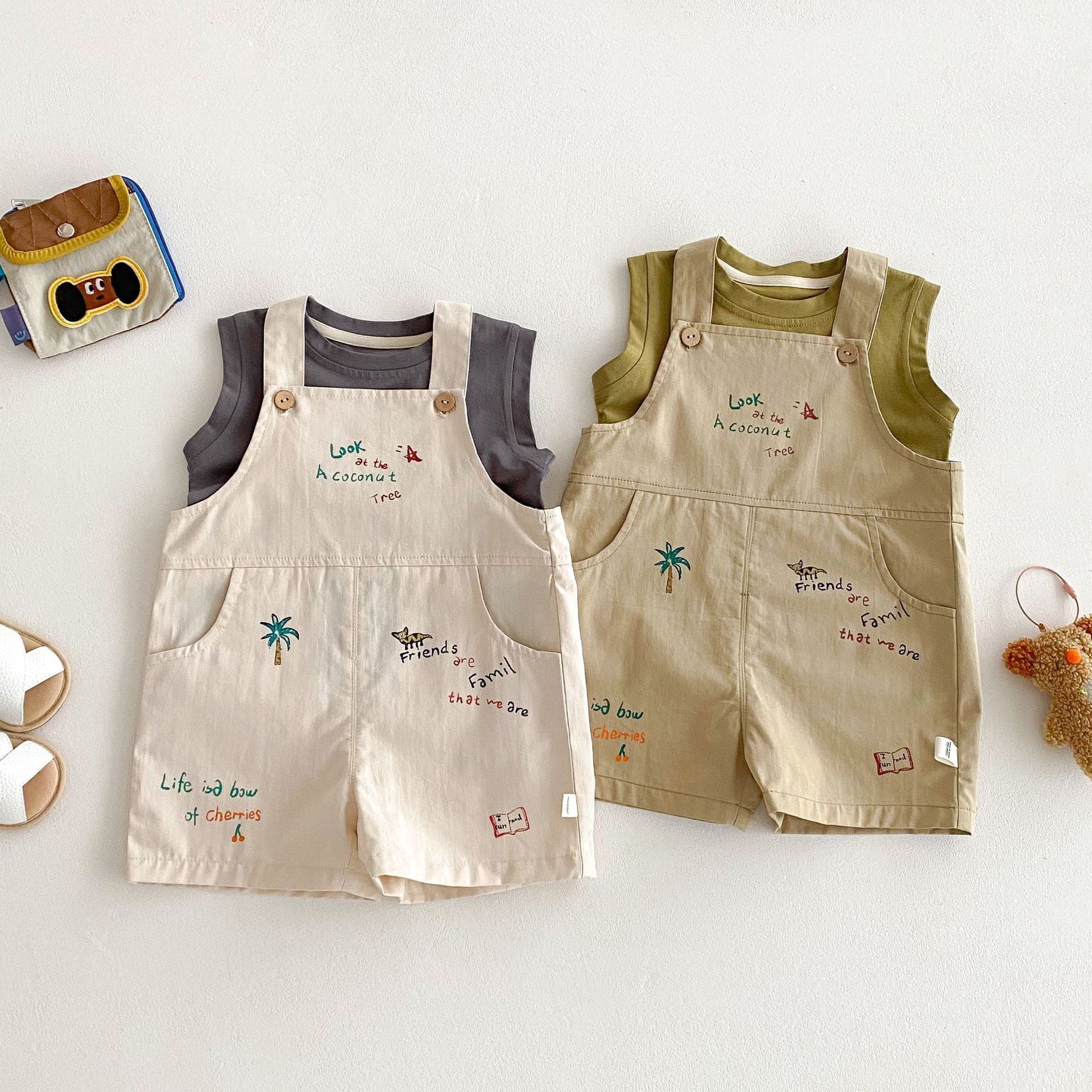 Simple Fashion T-shirt Fashion Baby Korean Style Cartoon Suspender Pants - Cindi Book