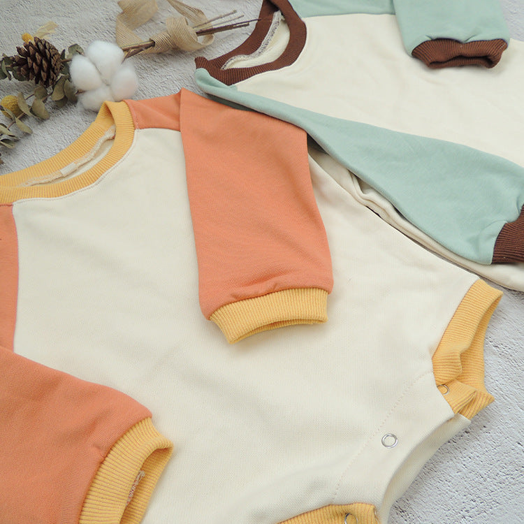 Contrasting Color Raglan Small Sweater Triangle Climbing Jumpsuit - Cindi Book