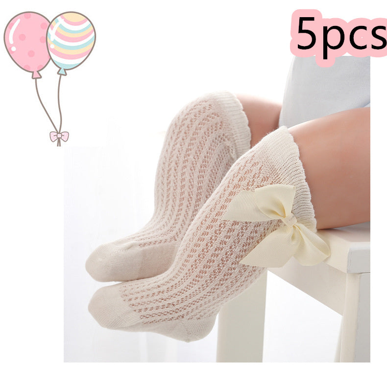 Baby Infants Kids Toddlers Girls Boys Knee High Socks Tights Leg Warmer Ribbon Bow Solid Cotton Stretch Cute Lovely - Cindi Book