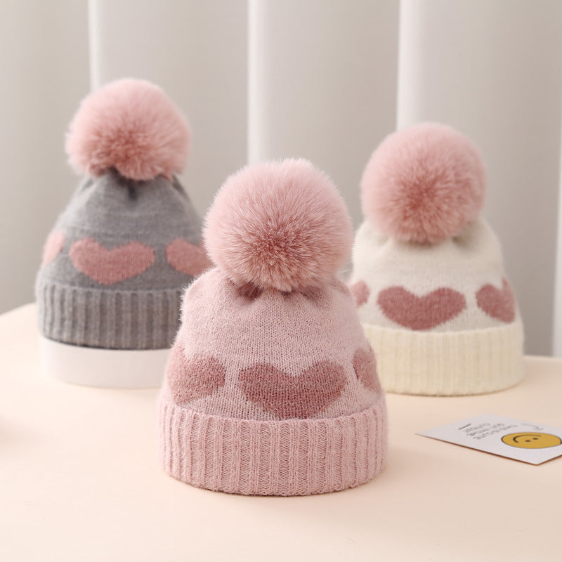 Baby Hat Double-layer Thickened Jacquard Heart - Cindi Book