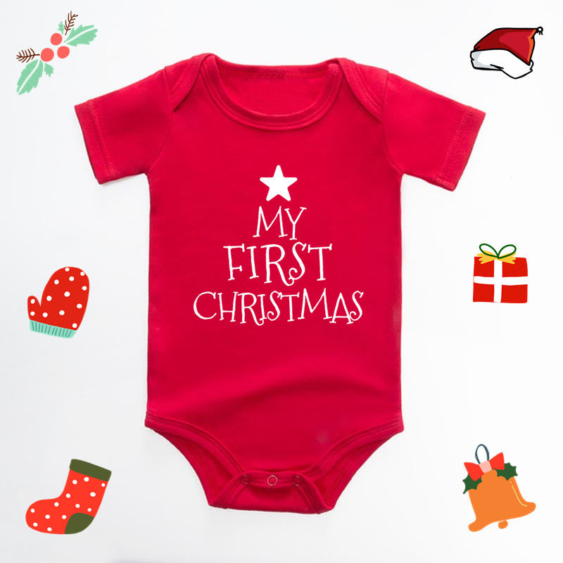 Christmas Deer English Letters Printed Red Triangle Rompers - Cindi Book