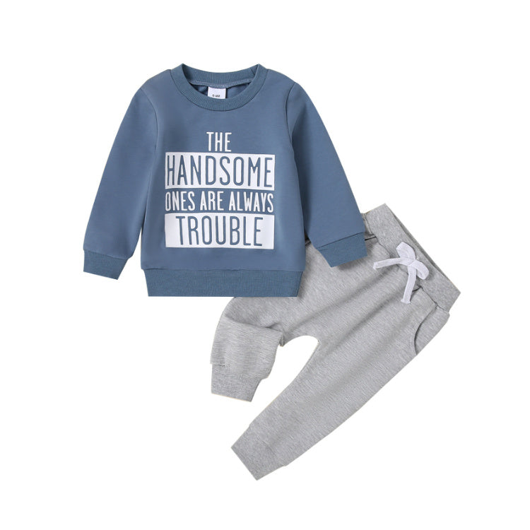Casual Round Neck Letter Print Sweater Trousers Suit - Cindi Book