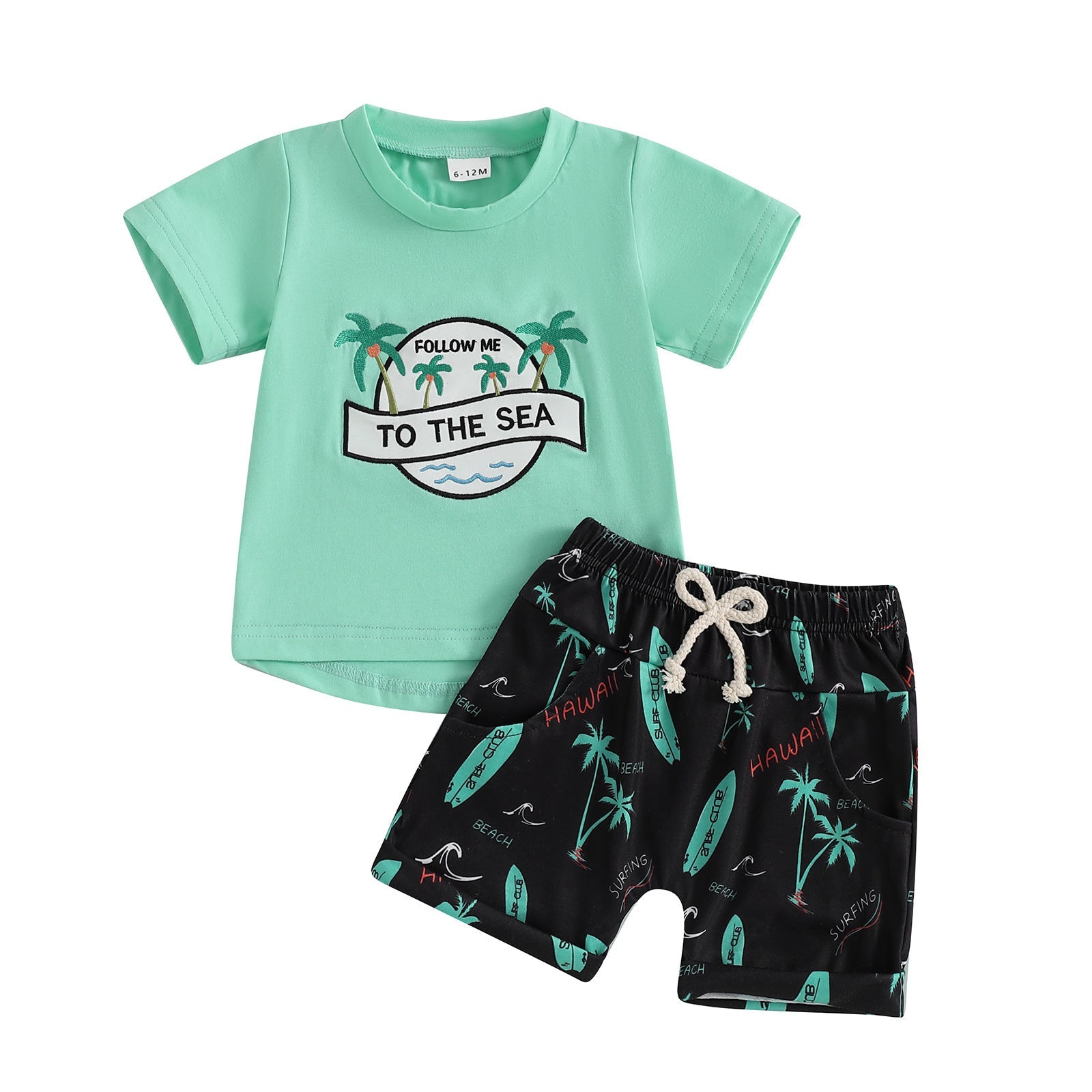Cute Casual Sports Wind Beach Style Embroidery T-shirt Shorts Set - Cindi Book