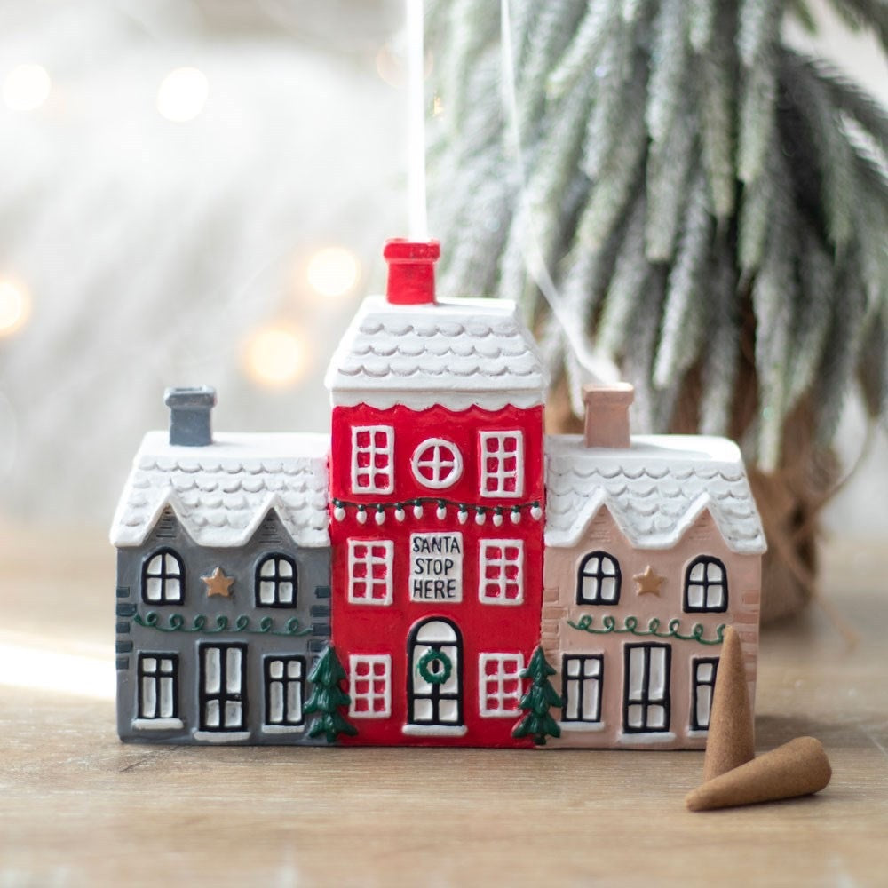 Christmas Small House Decorations Resin Winter Incense Cone Burner Decoration Landscape Decorative Gift - Cindi Book